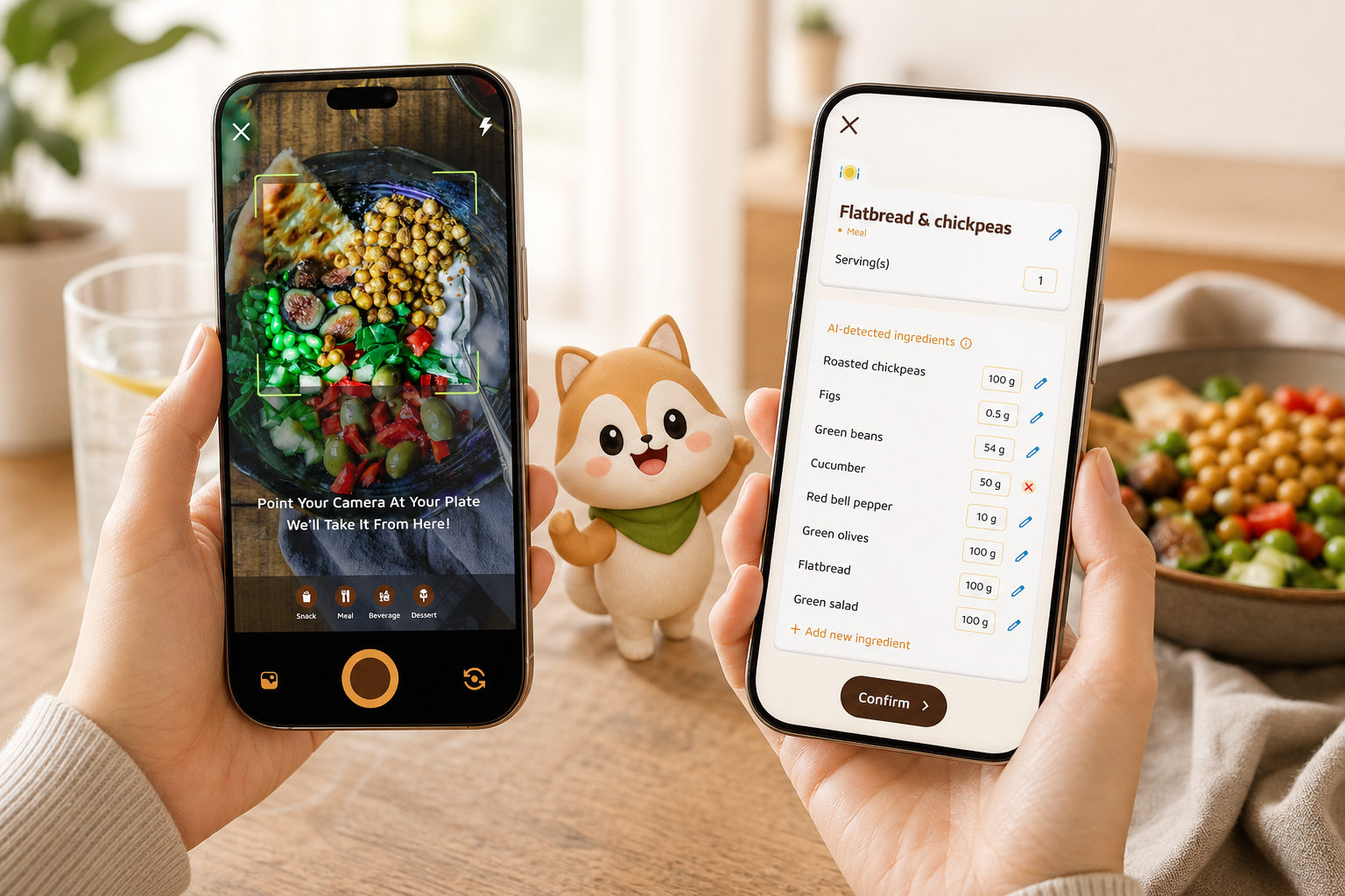 gamified calorie tracking with virtual pet overview screen