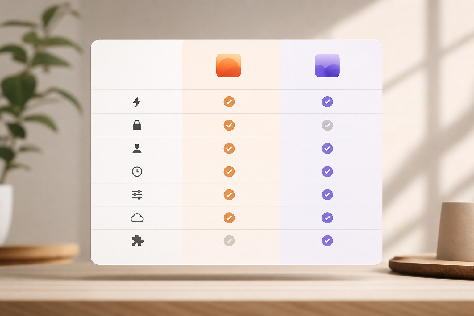 Side-by-side feature grid for Calorie Tracker Buddy and Lose It! with icons for camera, macros, goals, community, database, and wearables