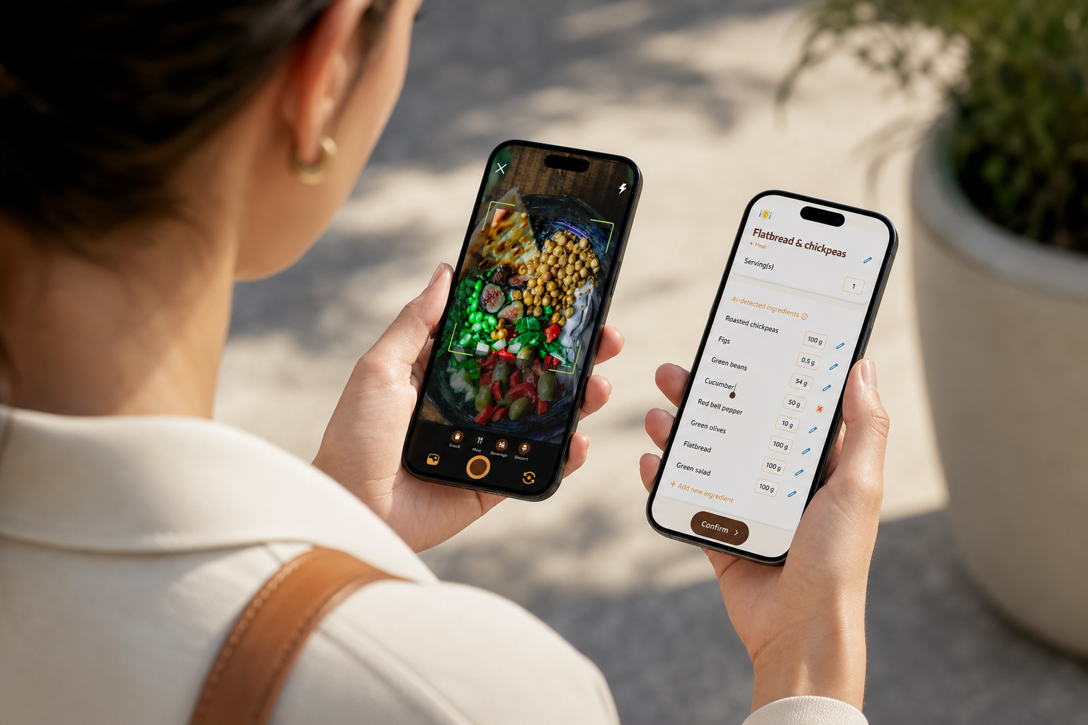 ai photo calorie counting, instant context UI card