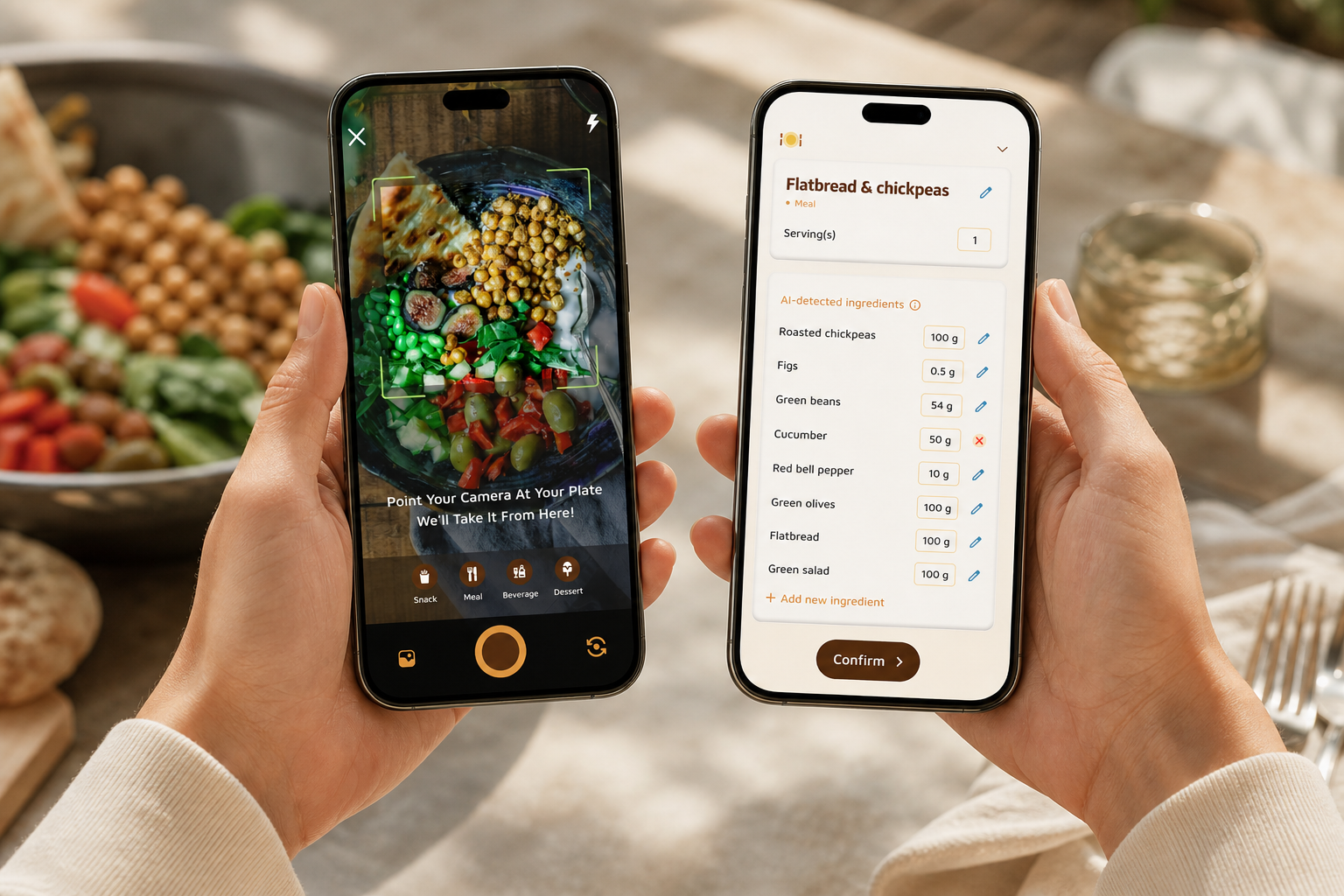 Onboarding flow: set goals, snap meals, connect Google Fit, join a challenge