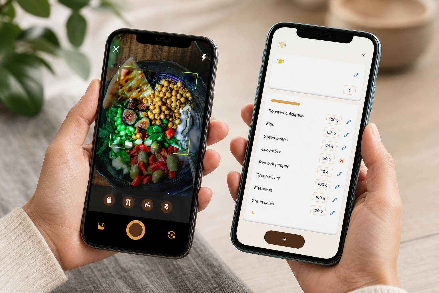 real-time meal feedback and goal predictions UI